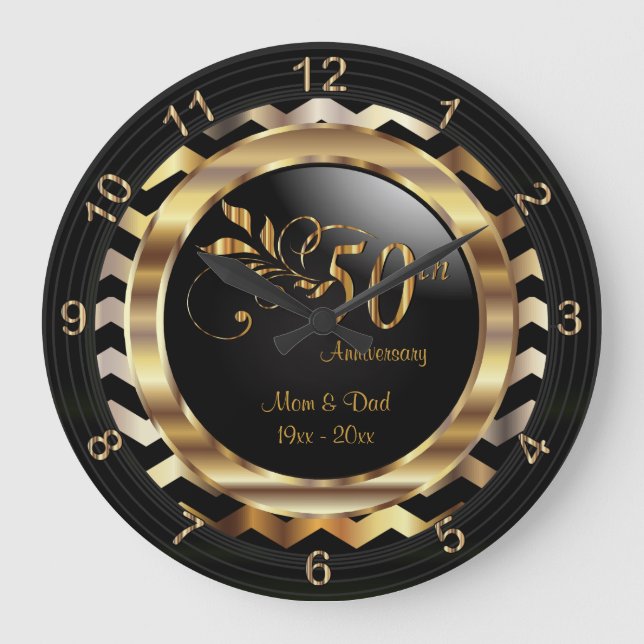 Elegantes 50-jähriges Zickzack Jubiläumsdesign Große Wanduhr (Vorderseite)