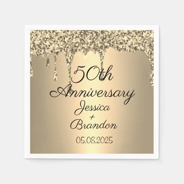Elegantes 50. Jubiläum der goldenen Hochzeit Serviette (Vorderseite)