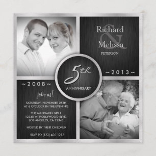 Elegantes 5. Hochzeitstag-Jubiläum in Schwarz und Einladung
