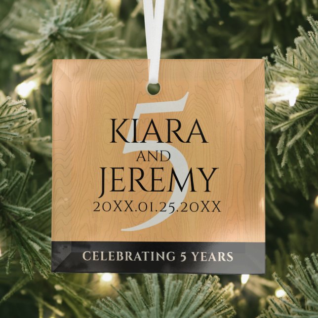 Elegantes 5. Jubiläum der Hochzeit von Holz Ornament Aus Glas (Insitu)