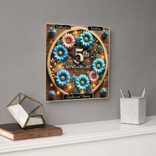 Elegantes 5. Jubiläum Quadratische Wanduhr