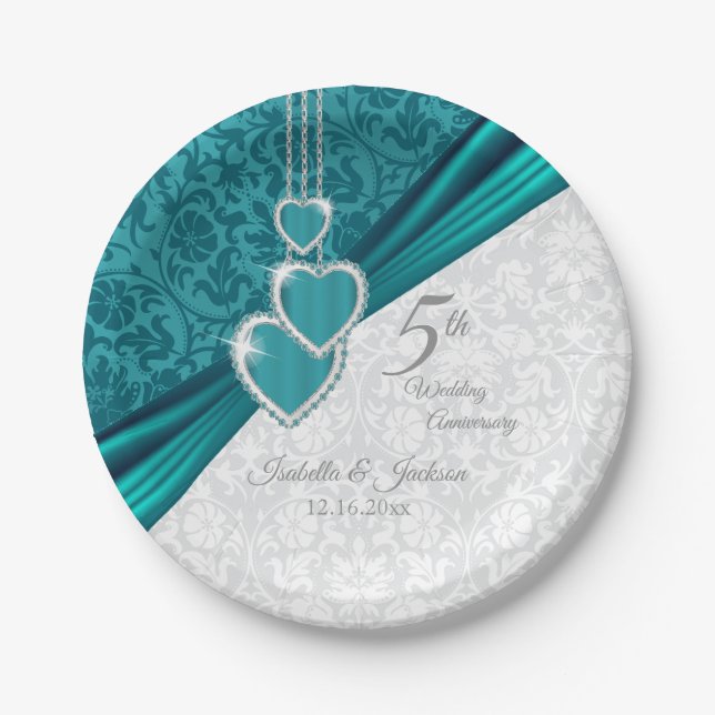 Elegantes 5. Türkisfarbenes Hochzeitsszenario Pappteller (Vorderseite)