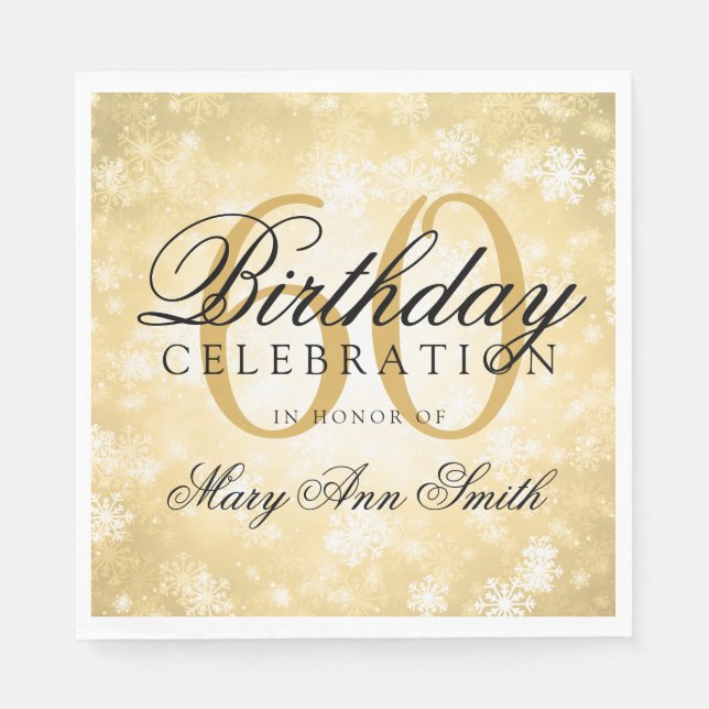 Elegantes 60. Geburtstag Gold Winter Wonderland Serviette (Vorderseite)