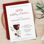 Elegantes 60. Geburtstag Rote Weinüberraschung Par Einladung<br><div class="desc">Elegante 60. Geburtstag Roter Wein Überraschung Geburtstag Party Einladung. Geburtstagsfeier für sie oder ihn. Einladung mit Rotwein, Rose und Zweige auf weißem Hintergrund. Der Text ist vollständig anpassbar - personalisieren Sie ihn mit Ihrem Namen, jedem Alter - 30. 40. 50. 70. 80. 90. 100., Datum und Uhrzeit, Ort und UAWG....</div>