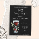 Elegantes 60. Geburtstag Rote Weinüberraschung Par Einladung<br><div class="desc">Elegante Black 60. Geburtstag Roten Wein Glas Überraschung Geburtstag Party Einladung. Geburtstagsfeier für sie oder ihn. Einladung mit Rotwein, Rose und Zweige auf schwarzem Hintergrund. Der Text ist vollständig anpassbar - personalisieren Sie ihn mit Ihrem Namen, jedem Alter - 30. 40. 50. 70. 80. 90. 100., Datum und Uhrzeit, Ort...</div>