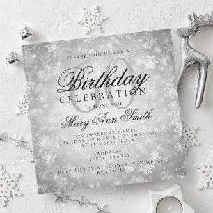 Elegantes 60. Geburtstag Silver Winter Wonderland Einladung
