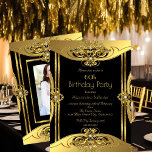 Elegantes 60. Geburtstagsparty Foto Gold Black Einladung<br><div class="desc">Fügen Sie Ihr Foto hinzu. Elegante 60. Gold Black Diamond Bilder Geburtstagsparty . Du kannst das Alter ändern! Passen Sie Ihre persönlichen Daten an.</div>