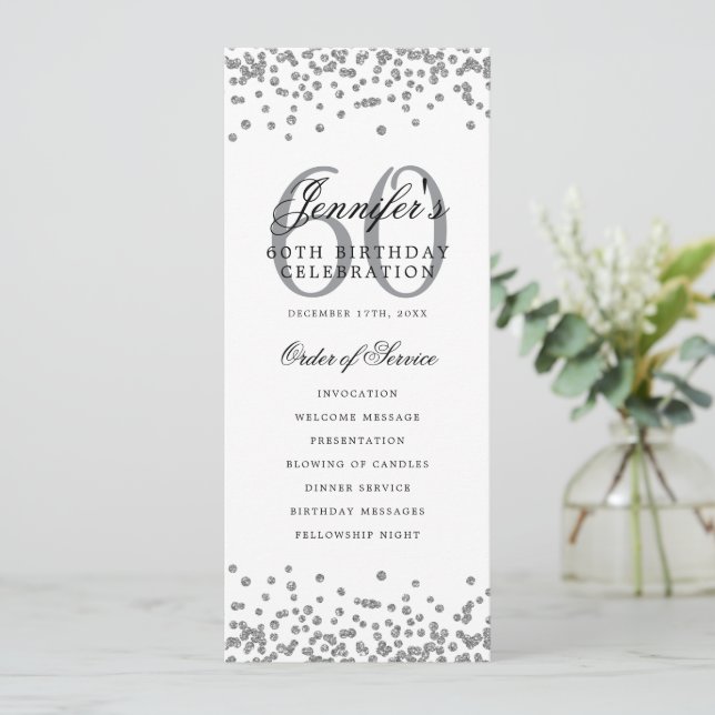 Elegantes 60. Geburtstagsparty Programm Silver Men (Stehend Vorderseite)