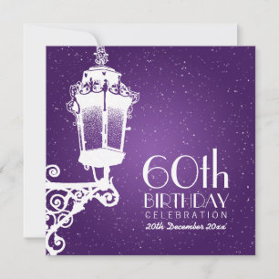 Elegantes 60. Geburtstagsparty Vintag Lamp Lila Einladung