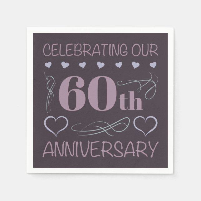 Elegantes 60. Hochzeitstag Lila Serviette (Vorderseite)