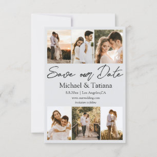 Elegantes 6-Foto-Collage modernes Drehbuch grau Save The Date