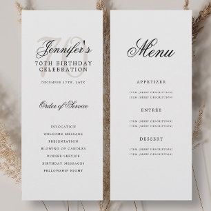 Elegantes 70. Geburtstagsparty-Programm + Menü Einladung