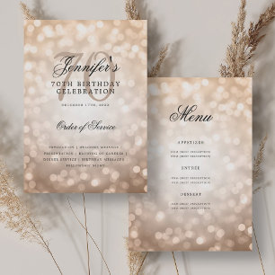 Elegantes 70. Geburtstagsprogramm Rose Gold Bokeh Einladung