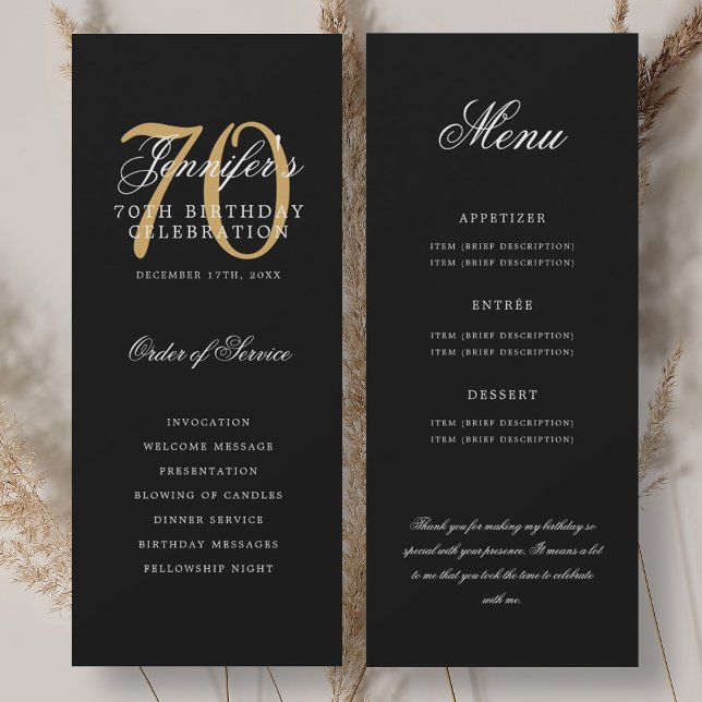 Elegantes 70. Programm Gold Black Menü+Vielen Dank (Elegant 70th Program Gold Black Menu+Thank You)