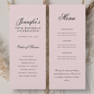 Elegantes 70er-Programm Rosé Menu+Dankeschön Einladung