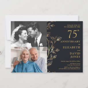 Elegantes 75. Hochzeitsjubiläum 2 Fotos Einladung