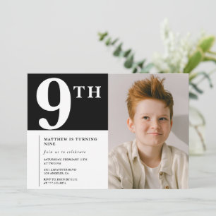 Elegantes 9. Geburtstags-Einladung Black Boy Foto Einladung