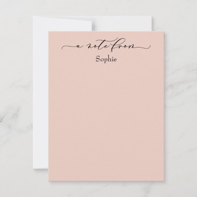 Elegantes "A Note from" einfaches Rosa Mitteilungskarte (Vorderseite)