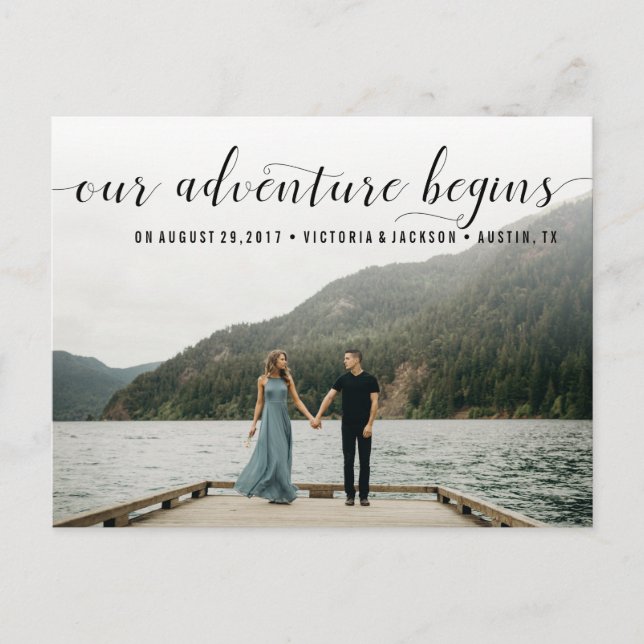 Elegantes Abenteuer-Save the Date Foto Ankündigungspostkarte (Vorderseite)