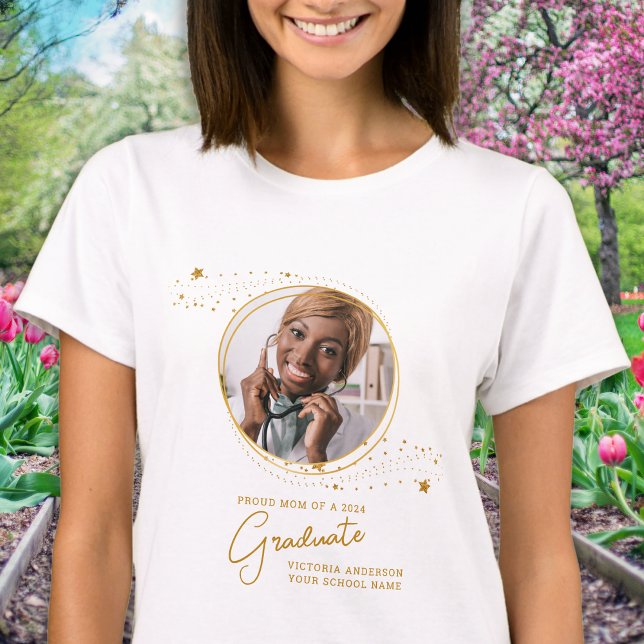 Elegantes Abschluss Custom Graduate Chic Gold Foto T-Shirt (Von Creator hochgeladen)