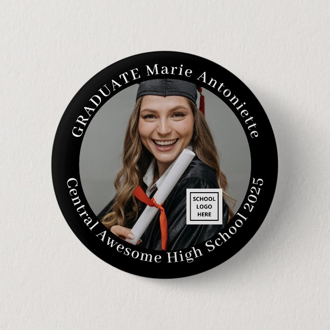 Elegantes Abschlussfoto-Schullogo-Abschluss Button (Vorderseite)
