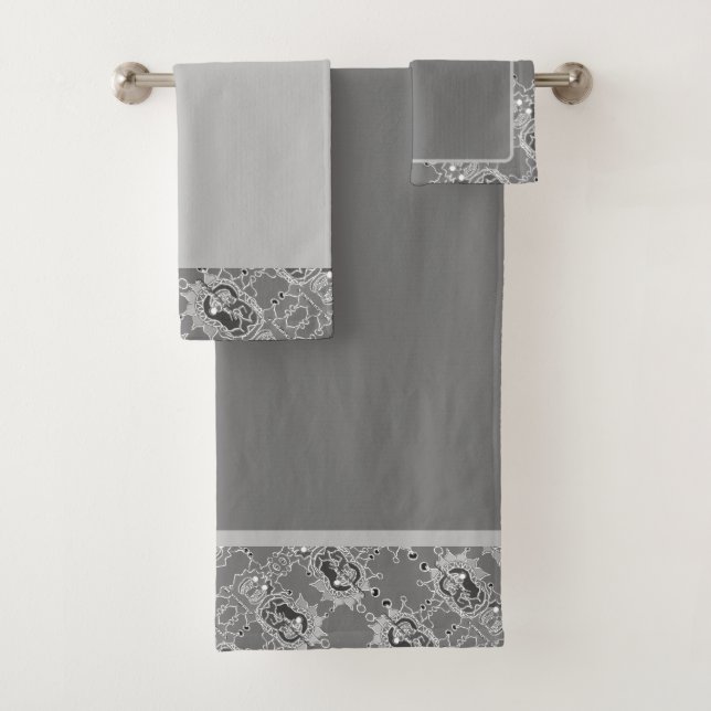 Elegantes Abstrakt geometrisches Muster Grau Var1 Badhandtuch Set (Insitu)