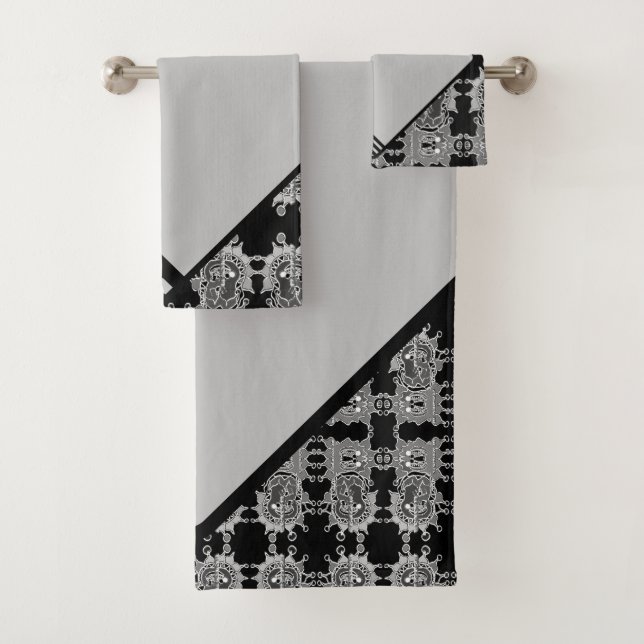 Elegantes Abstrakt geometrisches Muster Grau Var Badhandtuch Set (Insitu)