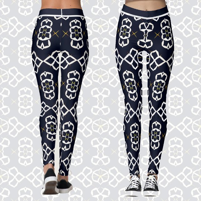 Elegantes Abstrakt geometrisches Muster in Navy Bl Leggings (Von Creator hochgeladen)