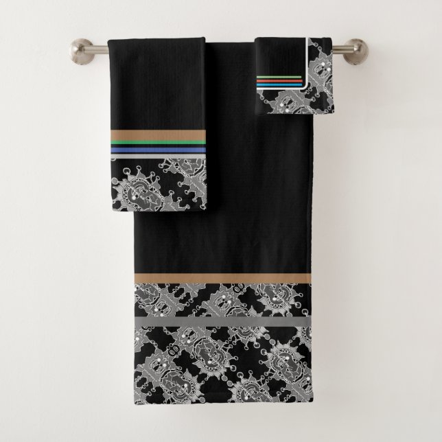 Elegantes Abstrakt geometrisches Muster Schwarz Badhandtuch Set (Insitu)
