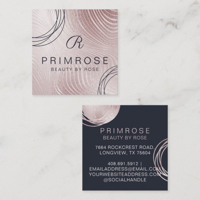 Elegantes Abstrakt Glam Rose Gold Luxury Monogram Quadratische Visitenkarte (Vorne/Hinten)