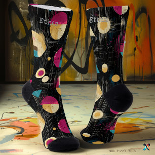 Elegantes Abstrakt in Gold, Magenta, Teal auf Schw Socken