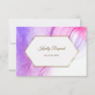 Elegantes Abstrakt rosa Violet Gold Frame Menü UAW RSVP Karte