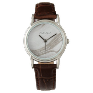 Elegantes Abstraktes Blassgoldenes Marmor Agate Armbanduhr