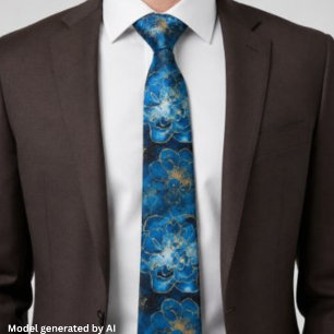 Elegantes abstraktes blau-goldenes Blumenmuster Krawatte