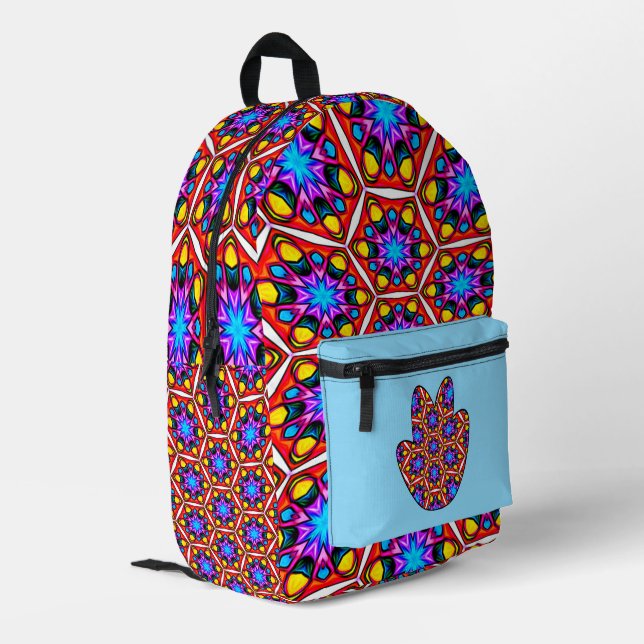 Elegantes Abstraktes Blumenmuster Bedruckter Rucksack (Rückseitige Ecke links)