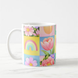 Elegantes abstraktes florales Schachbrettmuster Kaffeetasse