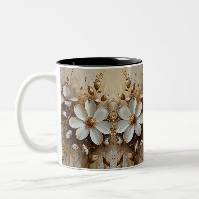 Elegantes Abstraktes Ölgemälde mit Gold Zweifarbige Tasse (Links)