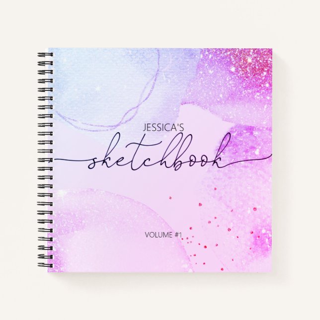 Elegantes abstraktes Sketchbook Rosa lila Ihren Na Notizbuch (Vorderseite)