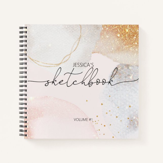 Elegantes abstraktes Sketchbook rot pink dein Name Notizbuch (Vorderseite)