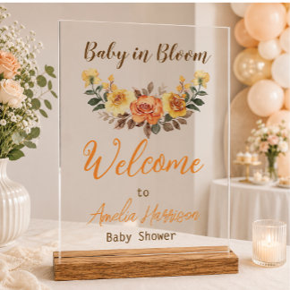 Elegantes Acrylschild für Baby Shower mit floralem
