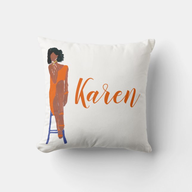 Elegantes afrikanisches Orange und Weiß Kissen (Vorderseite)