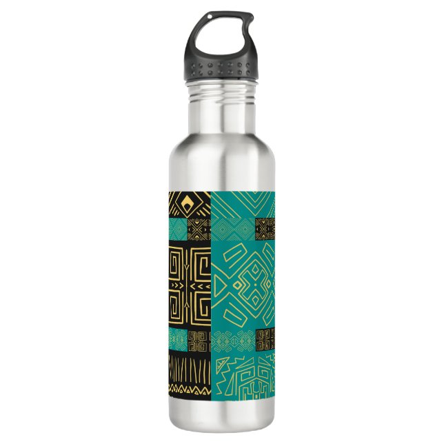Elegantes Afrikanisches Tribal Geometrisches Muste Edelstahlflasche (Vorderseite)