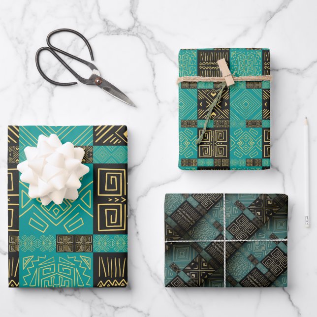 Elegantes Afrikanisches Tribal Geometrisches Muste Geschenkpapier Set (Vorderseite)