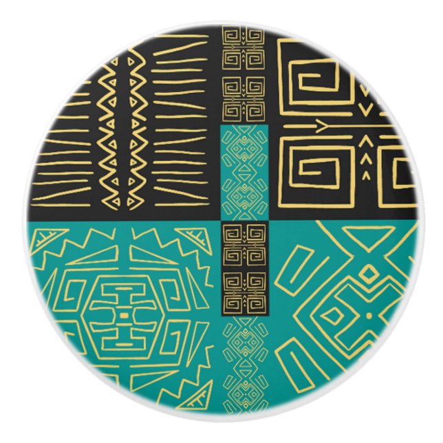 Elegantes Afrikanisches Tribal Geometrisches Muste Keramikknauf (Vorderseite)