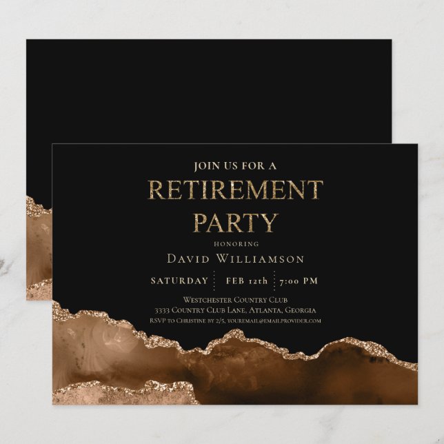 Elegantes Agate Gemstone Retirement Party Einladung (Vorne/Hinten)
