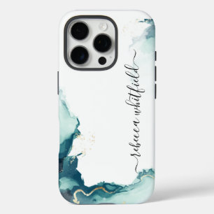 Elegantes Agate Marble Muster Monogram Script iPhone 16 Pro Hülle