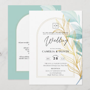 Elegantes All-in-1-Sea-Glass Aquamarine Goldleaf-H Einladung