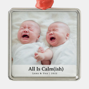 Elegantes "Alles ist ruhig(ish)" Geschwister-Foto Ornament Aus Metall