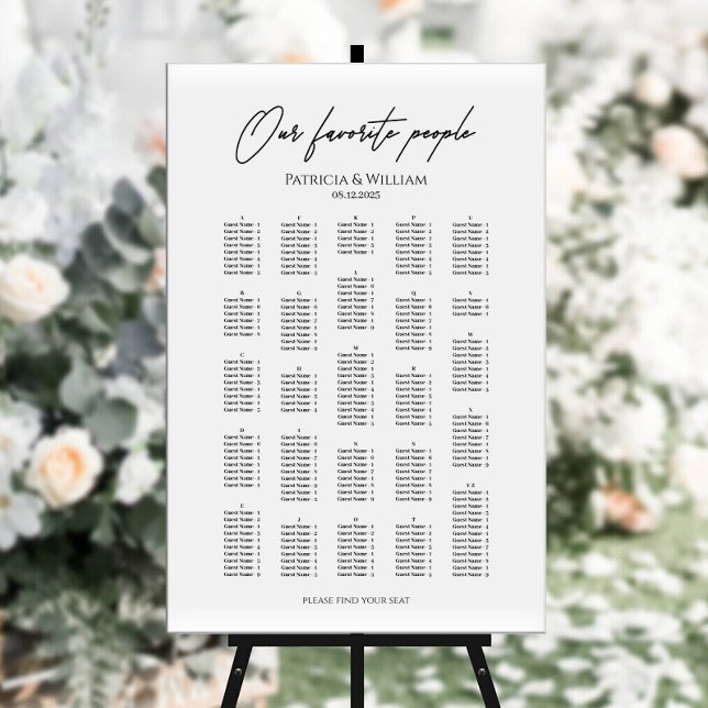 Elegantes alphabetisches Hochzeitssatchdiagramm Poster (Von Creator hochgeladen)