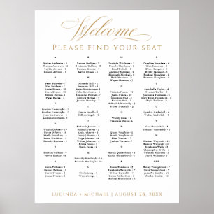 Elegantes Alphabetisches Seating Chart für 100 Gäs Poster
